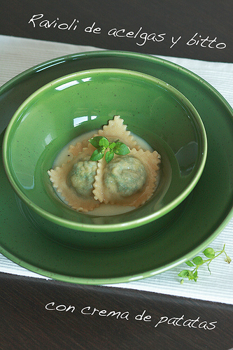 Ravioli de acelgas y bitto con crema de patatas
