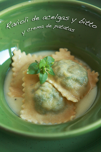 Ravioli de acelgas y bitto con crema de patatas