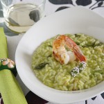 Risotto con espárragos y gambas